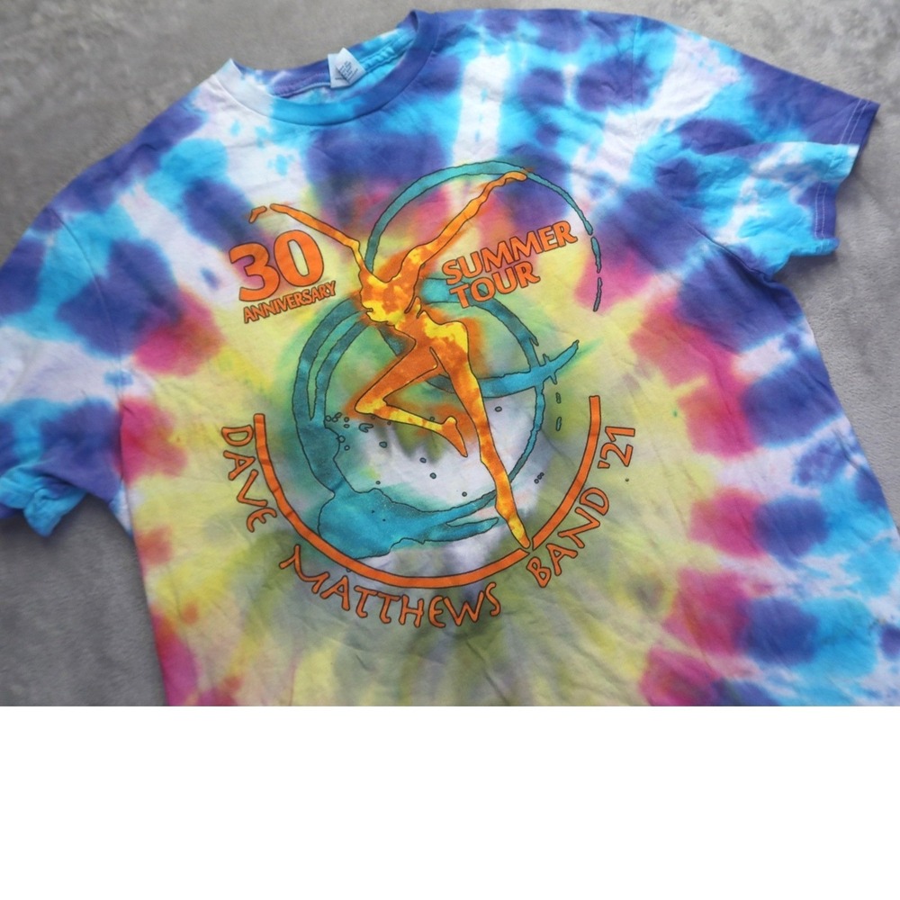 Dave Matthews Band 2021 Summer Tour 30th Anniv. Tie Dye Shirt Men's M Pin Hole‎